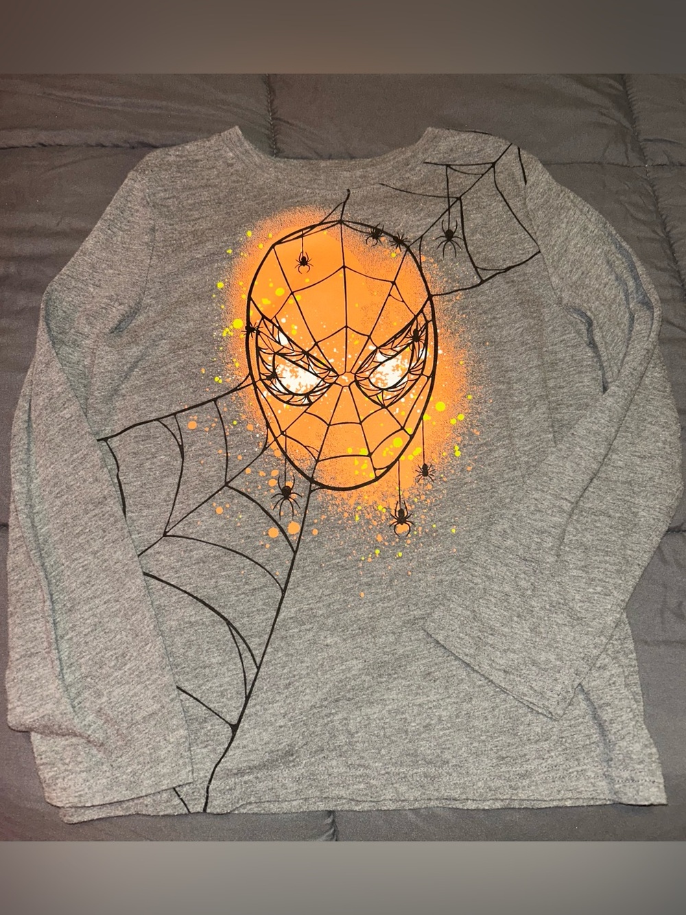 Marvel Boys' Gray Long Sleeve Tee with Orange Spidey Graphic